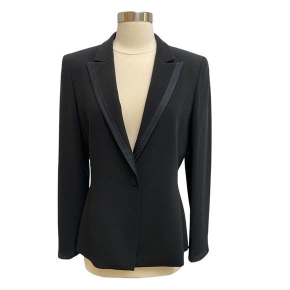 Silk Blazer With Rhinestone & Square Neck Structured Blouse Two Piece Set - Picture 2 of 15
